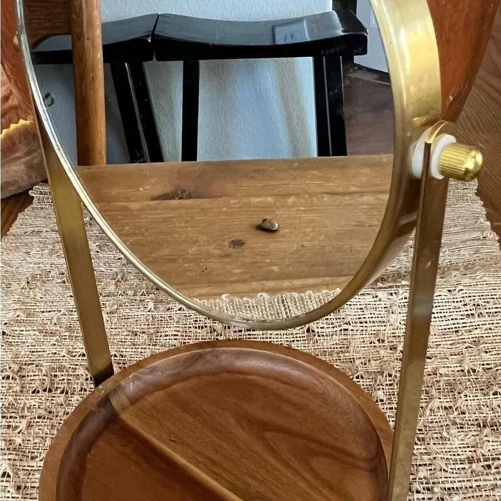 Gold and Wood Vanity 2-sided Tabletop Mirror by Haven